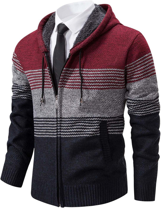 Mens Hoodies Knit Sweater Fleece Cardigan Hooded Men's Sweaters Jacket