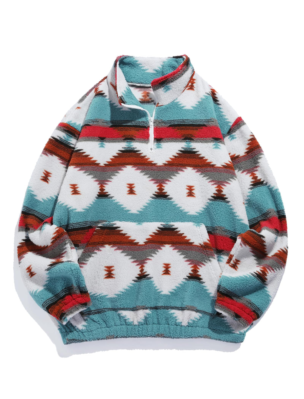 ZAFUL Men 1/4 Zipper Ethnic Aztec Fleece Unisex Winter Sweatshirt Tops 2026