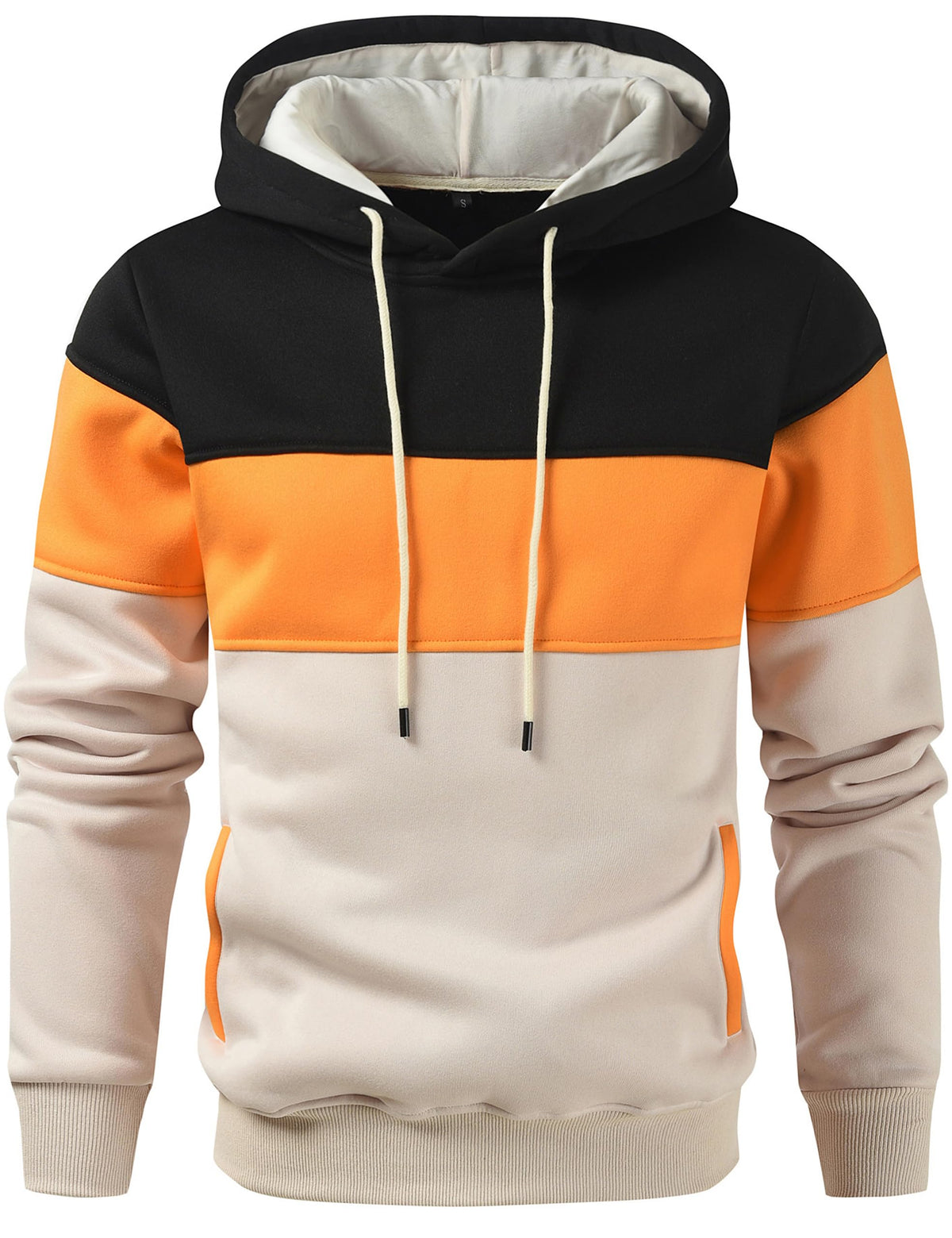 Mens Classic Color Block Hoodie Pullover Casual Fleece Sweatshirt
