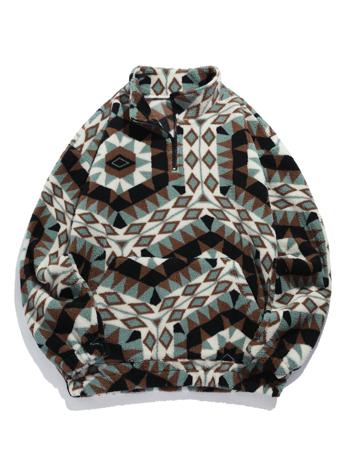 ZAFUL Men 1/4 Zipper Ethnic Aztec Fleece Unisex Winter Sweatshirt Tops 2026