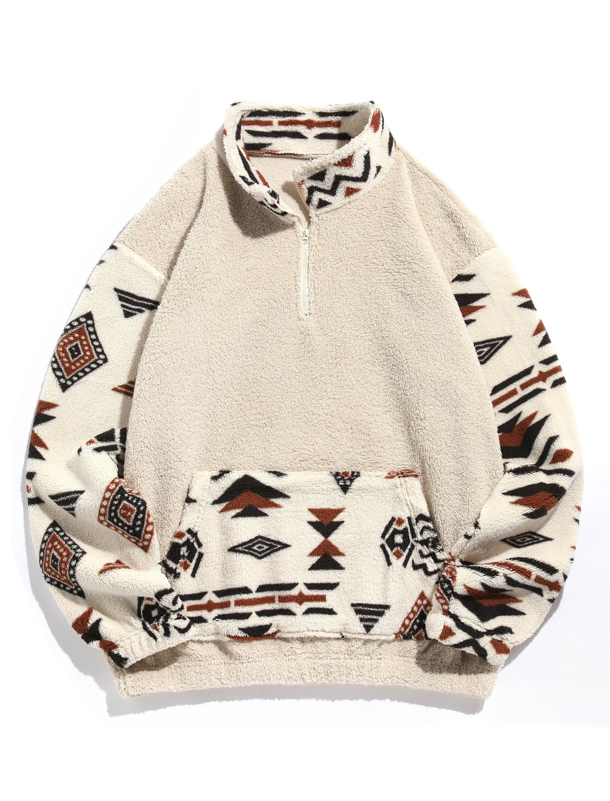 ZAFUL Men 1/4 Zipper Ethnic Aztec Fleece Unisex Winter Sweatshirt Tops 2026
