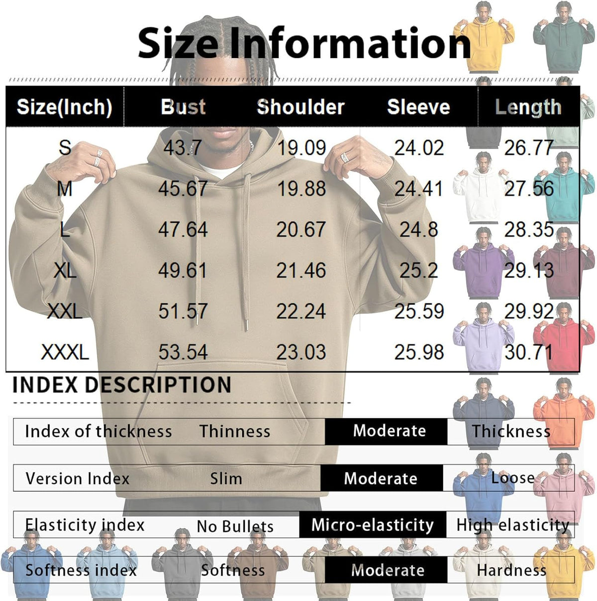 Fleece Hoodie Men Oversized Fall Sweatshirt Winter Cozy Tall Hooded Collar Drawstring Pullover With Pockets