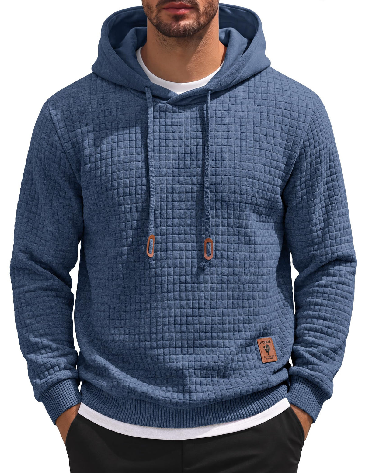 COOFANDY Mens Hooded Sweatshirt Casual Long Sleeve Drawstring Waffle Knit Pullover Hoodies
