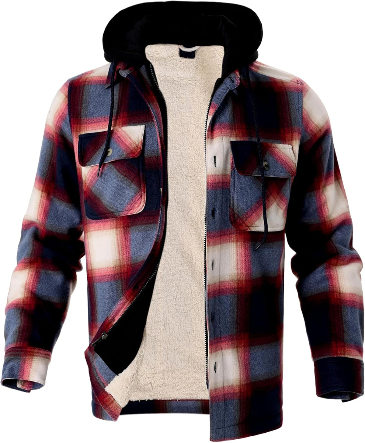 Gary Com Heavy Thick Flannel Plaid Jacket Sherpa Fleece Lined Hoodies for Men Zip Up Winter Warm Coat Zipper Sweatshirt