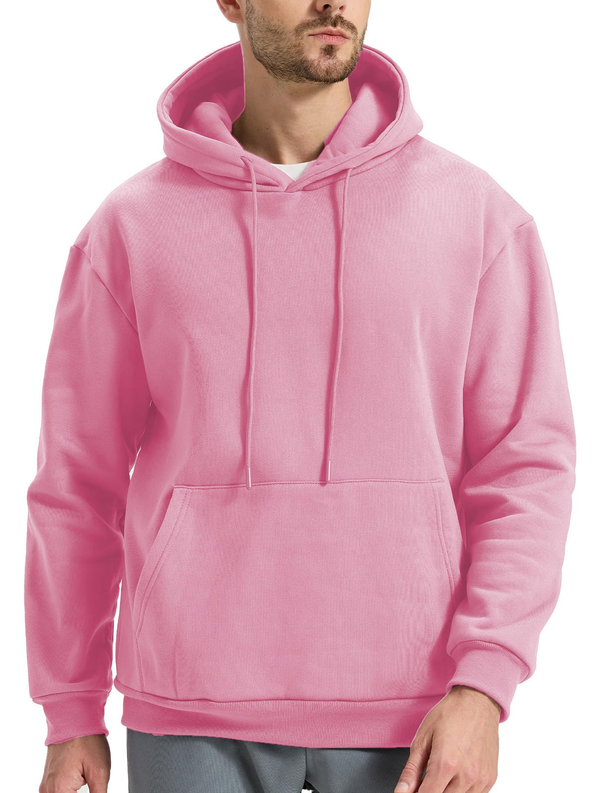 Mens Fleece Lined Hoodie Casual Oversized Pullover Sweatshirts Midweight Fashion Long Sleeve Hooded Sweatshirt