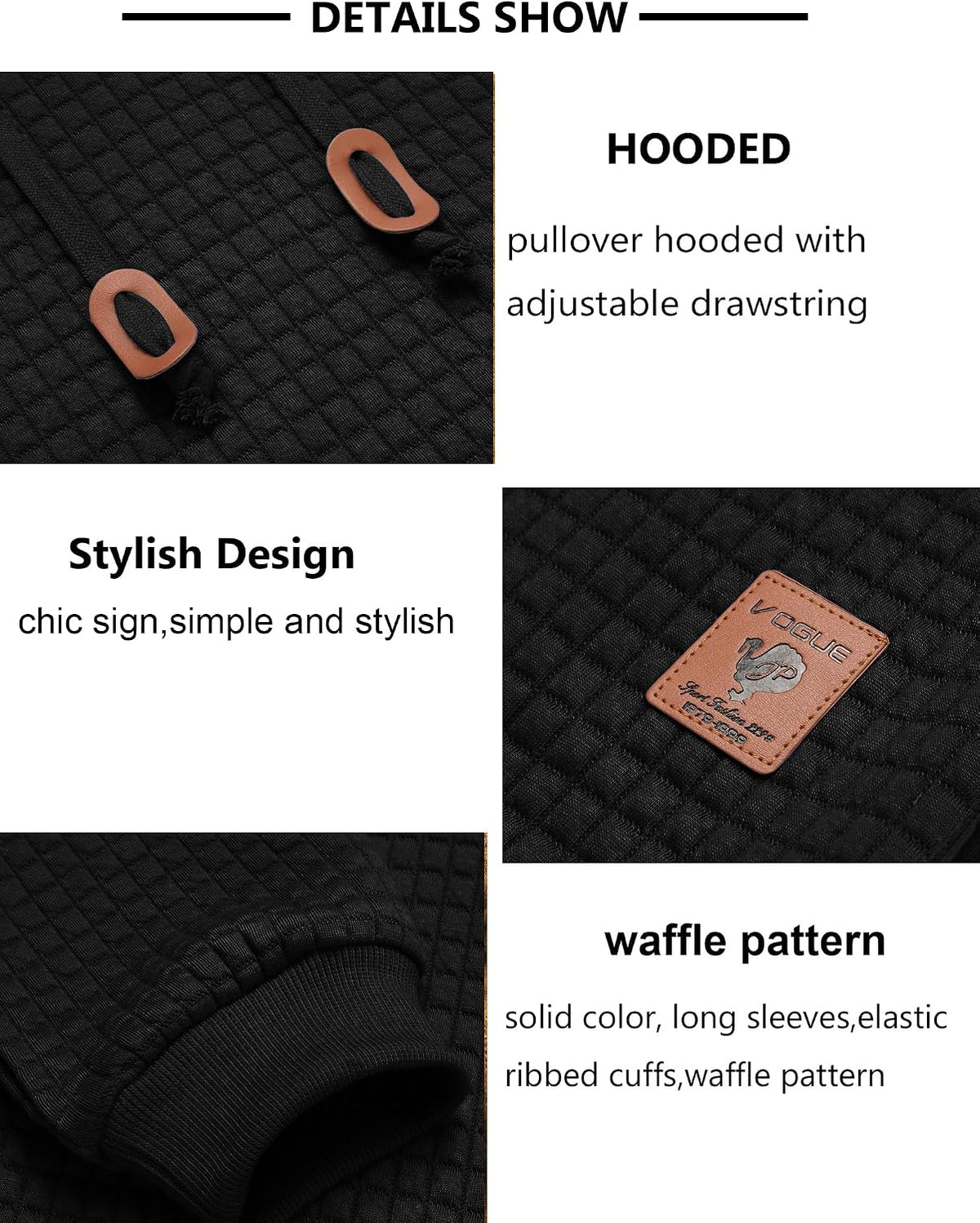 COOFANDY Mens Hooded Sweatshirt Casual Long Sleeve Drawstring Waffle Knit Pullover Hoodies