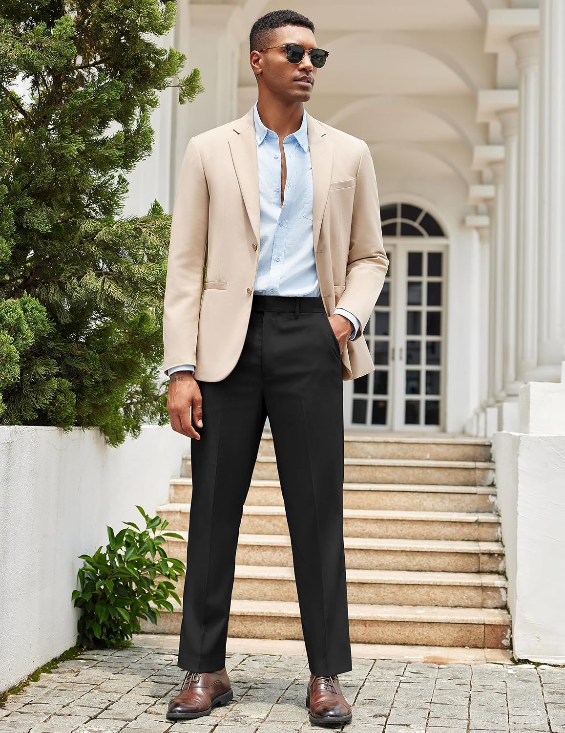 COOFANDY Men Dress Pants Slim Fit Expandable Waist Suit Pant Casual Slacks