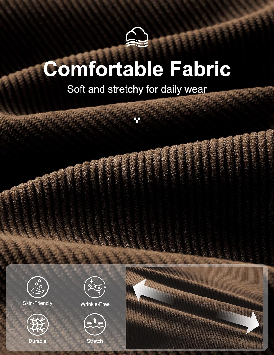 COOFANDY Men's Corduroy Pant Straight Fit Flat Front Casual Dress Slacks