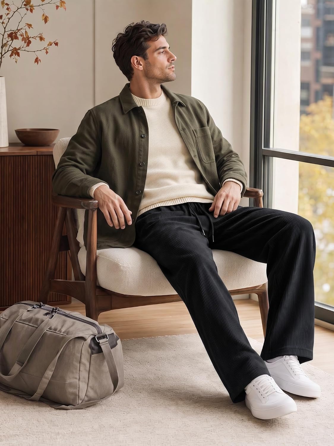 COOFANDY Men's Lightweight Corduroy Pants Relaxed Drawstring Sweatpants