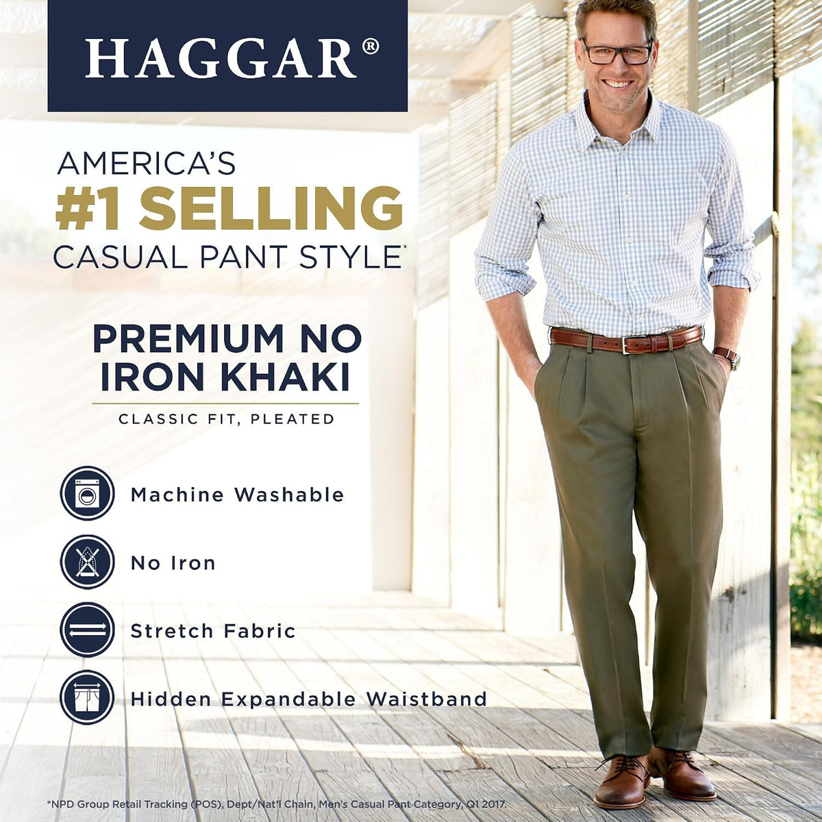 Haggar Men's Classic Fit Premium No Iron Khaki Pleated Pant