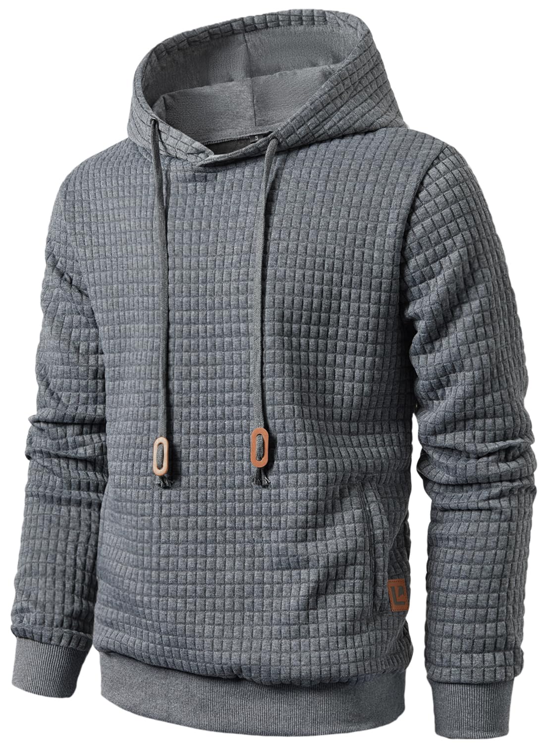 Qichic Men’s Sweatshirts Long Sleeve Pullover Patchwork Plaid Jacquard Hoodie Casual Drawstring Hoody Top
