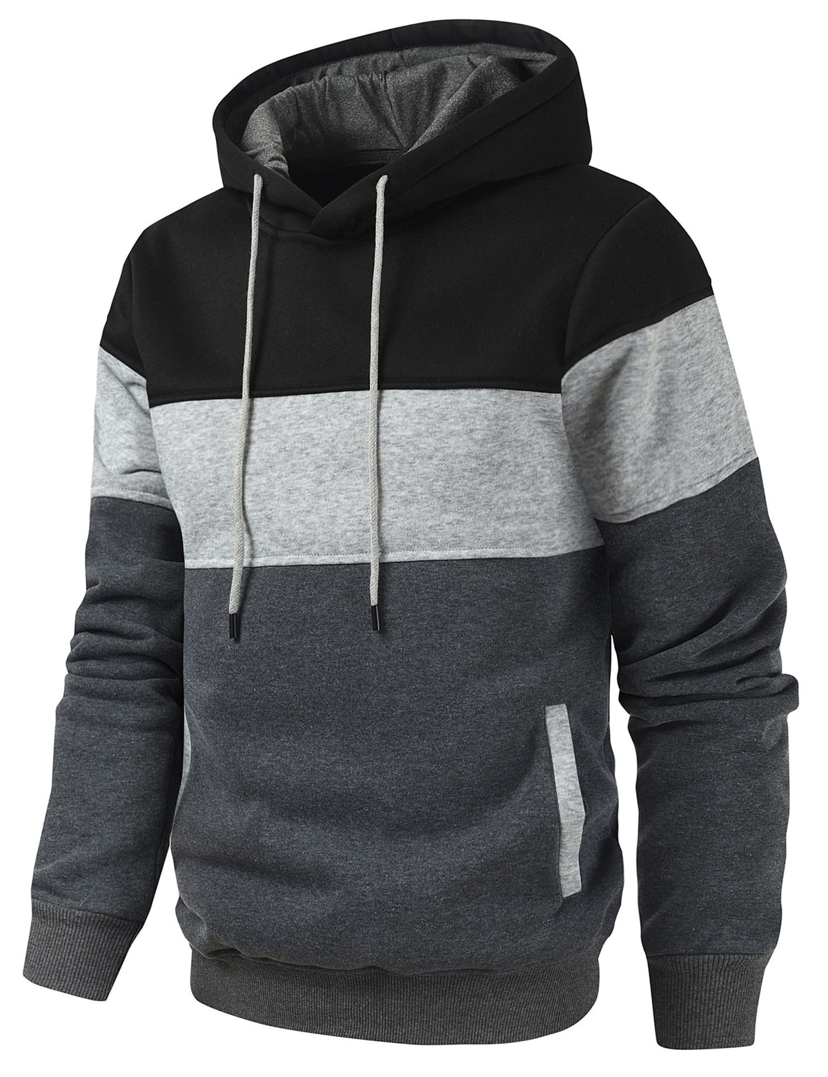 Mens Classic Color Block Hoodie Pullover Casual Fleece Sweatshirt