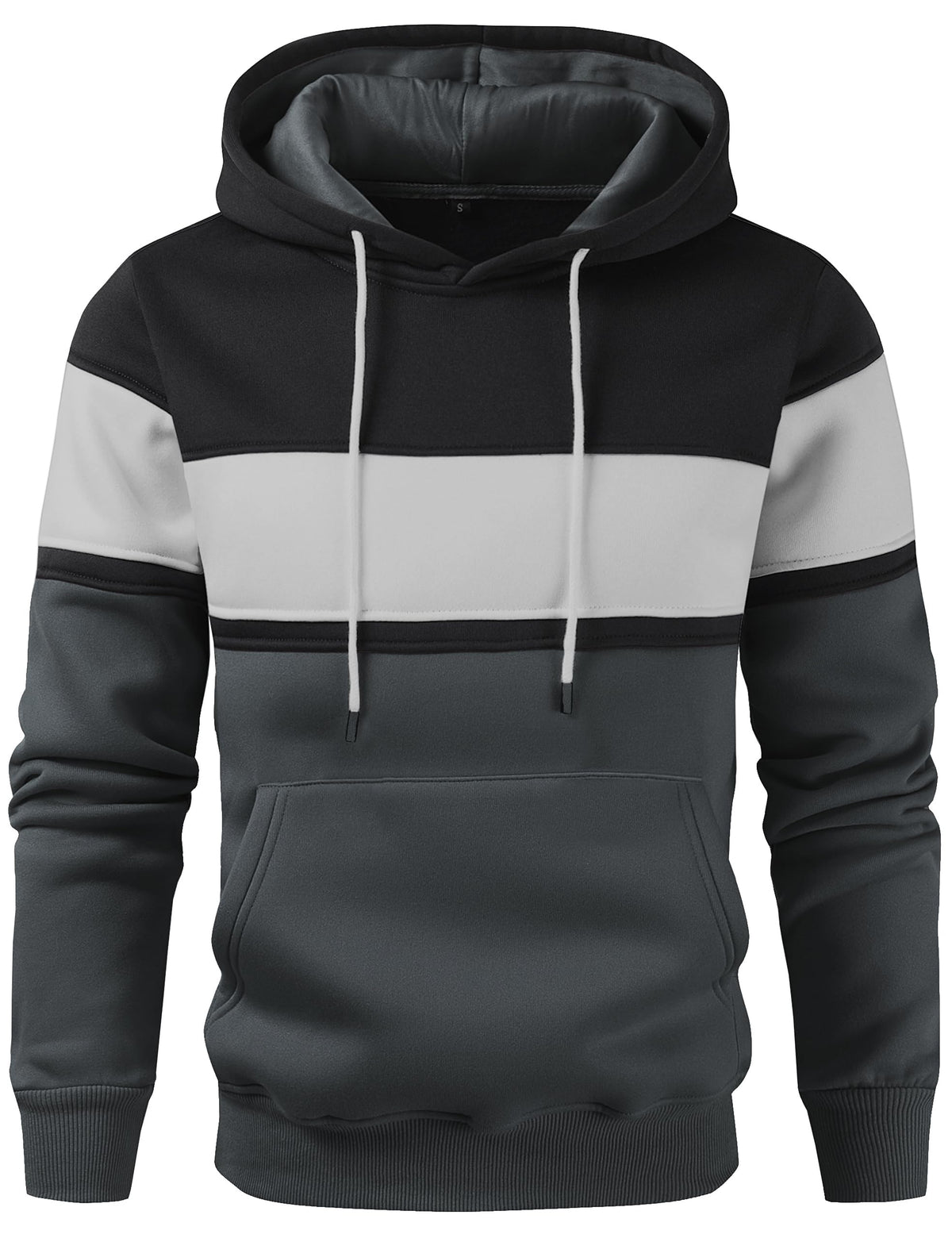 Mens Classic Color Block Hoodie Pullover Casual Fleece Sweatshirt