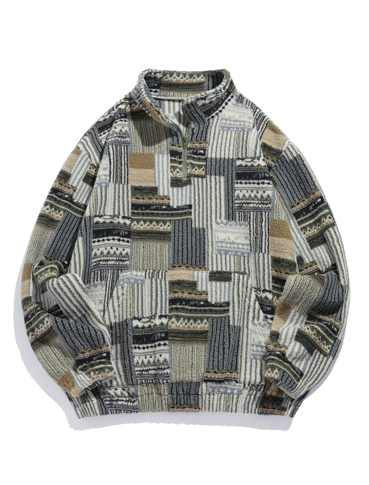 ZAFUL Men 1/4 Zipper Ethnic Aztec Fleece Unisex Winter Sweatshirt Tops 2026