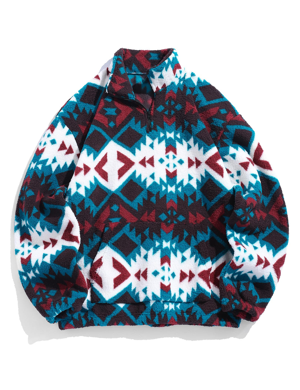 ZAFUL Men 1/4 Zipper Ethnic Aztec Fleece Unisex Winter Sweatshirt Tops 2026