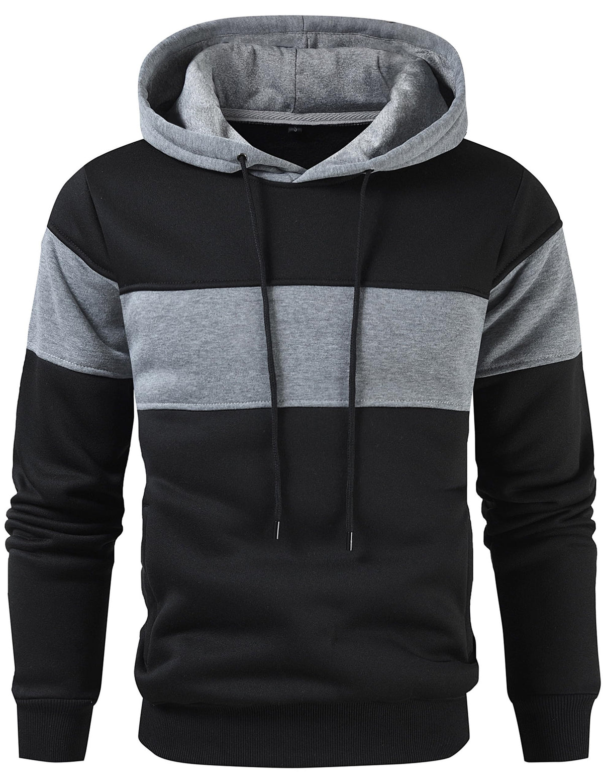 Mens Classic Color Block Hoodie Pullover Casual Fleece Sweatshirt