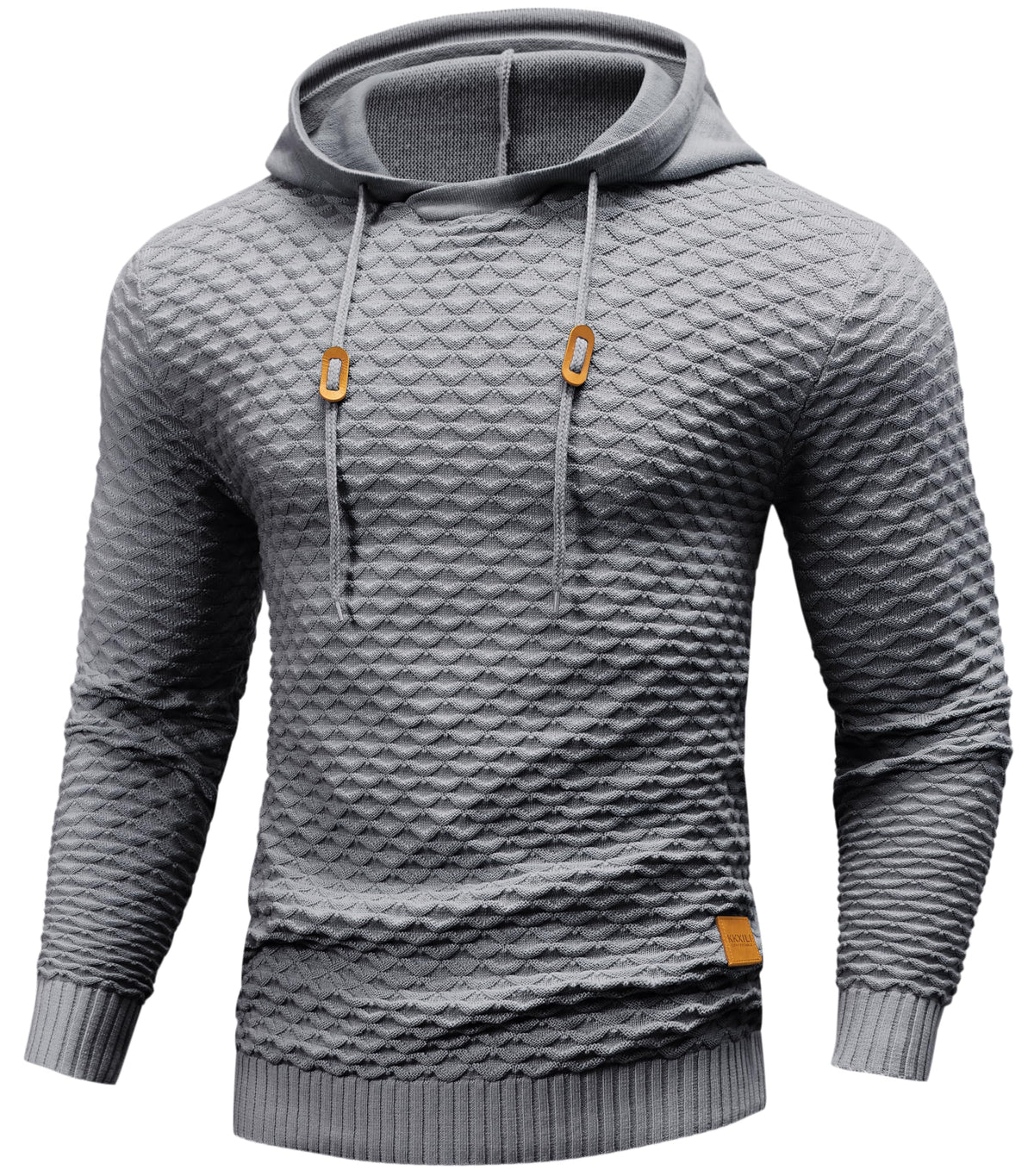 Mens Hooded Sweatshirt Casual Long Sleeve Drawstring Solid Knitted Hoodie Pullover Sweater