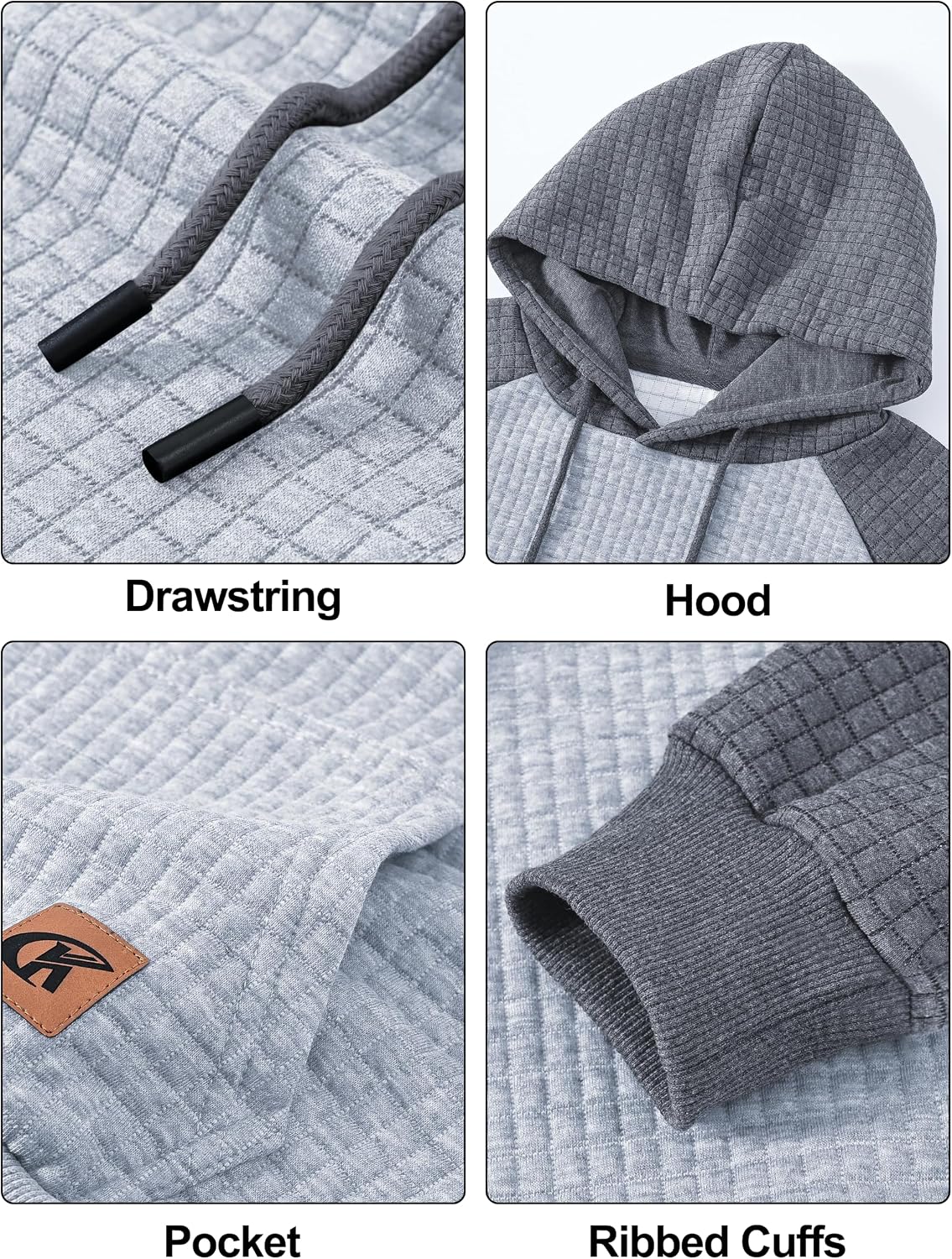Yundobop Men's Pullover Hoodies Plaid Jacquard with Kangaroo Pocket