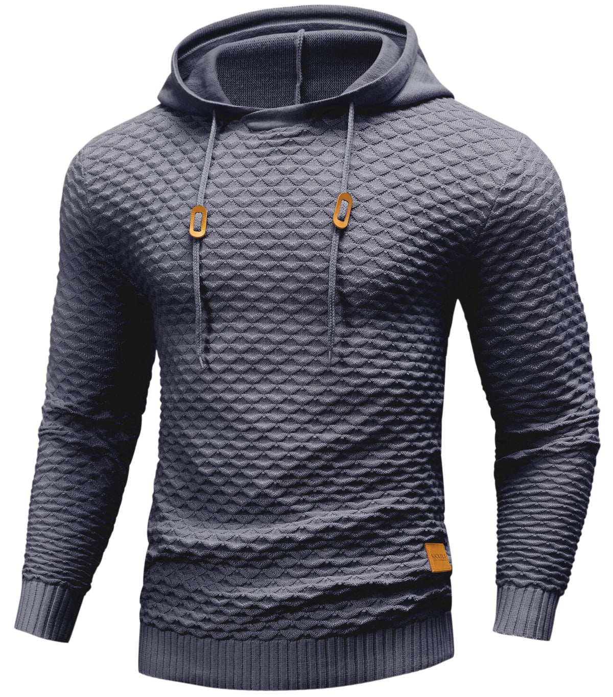 Mens Hooded Sweatshirt Casual Long Sleeve Drawstring Solid Knitted Hoodie Pullover Sweater