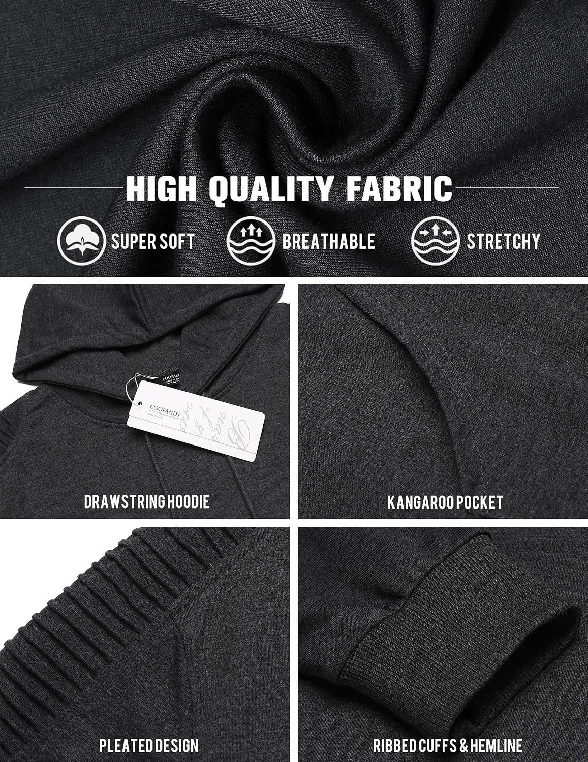 COOFANDY Men's Hoodie Casual Drawstring Athletic Hooded Pullover Sweatshirt