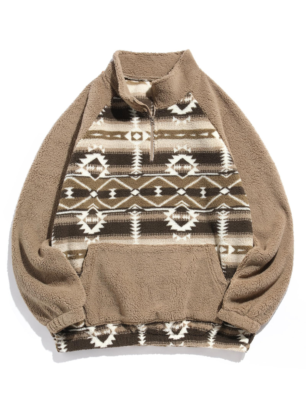 ZAFUL Men 1/4 Zipper Ethnic Aztec Fleece Unisex Winter Sweatshirt Tops 2026