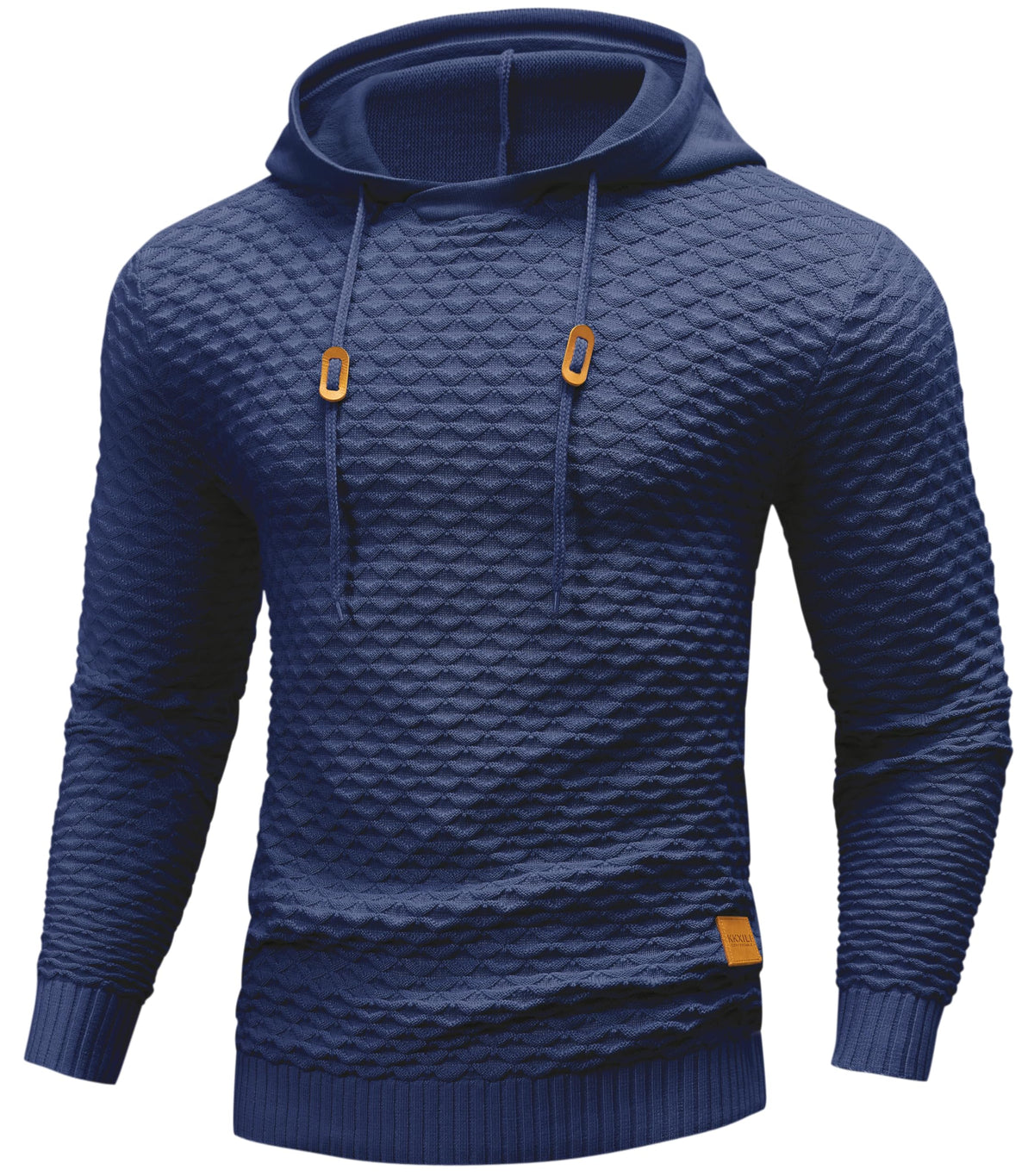 Mens Hooded Sweatshirt Casual Long Sleeve Drawstring Solid Knitted Hoodie Pullover Sweater