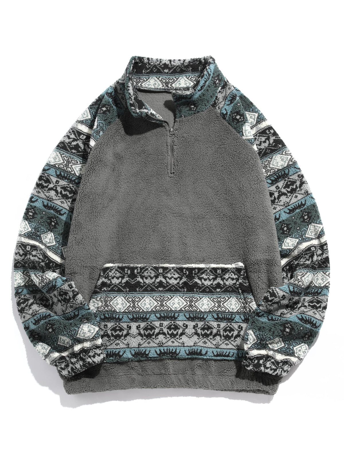 ZAFUL Men 1/4 Zipper Ethnic Aztec Fleece Unisex Winter Sweatshirt Tops 2026