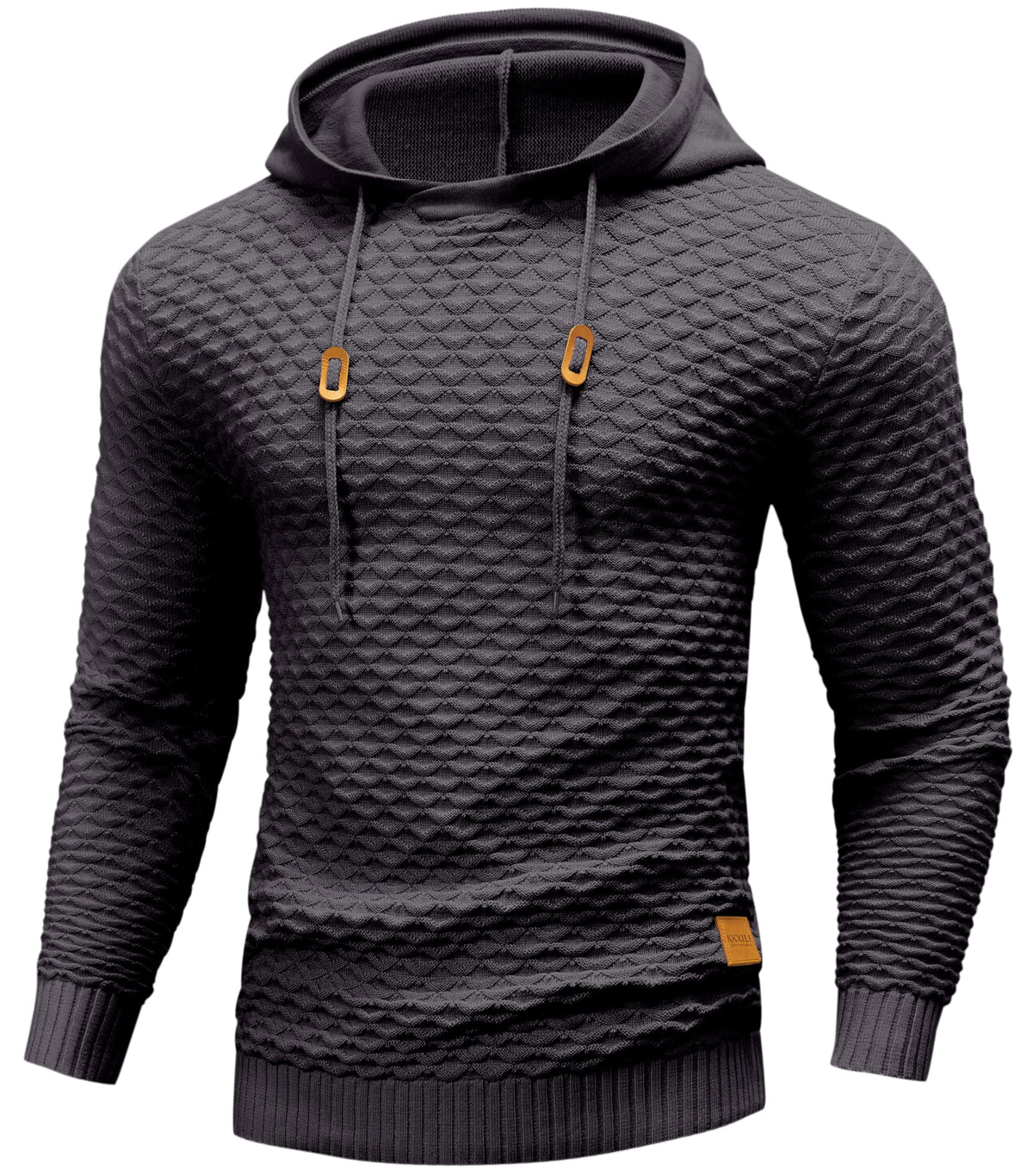 Mens Hooded Sweatshirt Casual Long Sleeve Drawstring Solid Knitted Hoodie Pullover Sweater