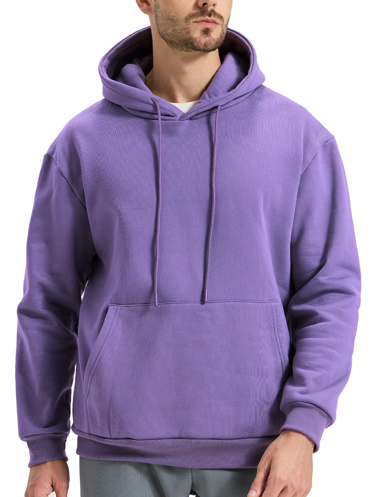 Mens Fleece Lined Hoodie Casual Oversized Pullover Sweatshirts Midweight Fashion Long Sleeve Hooded Sweatshirt