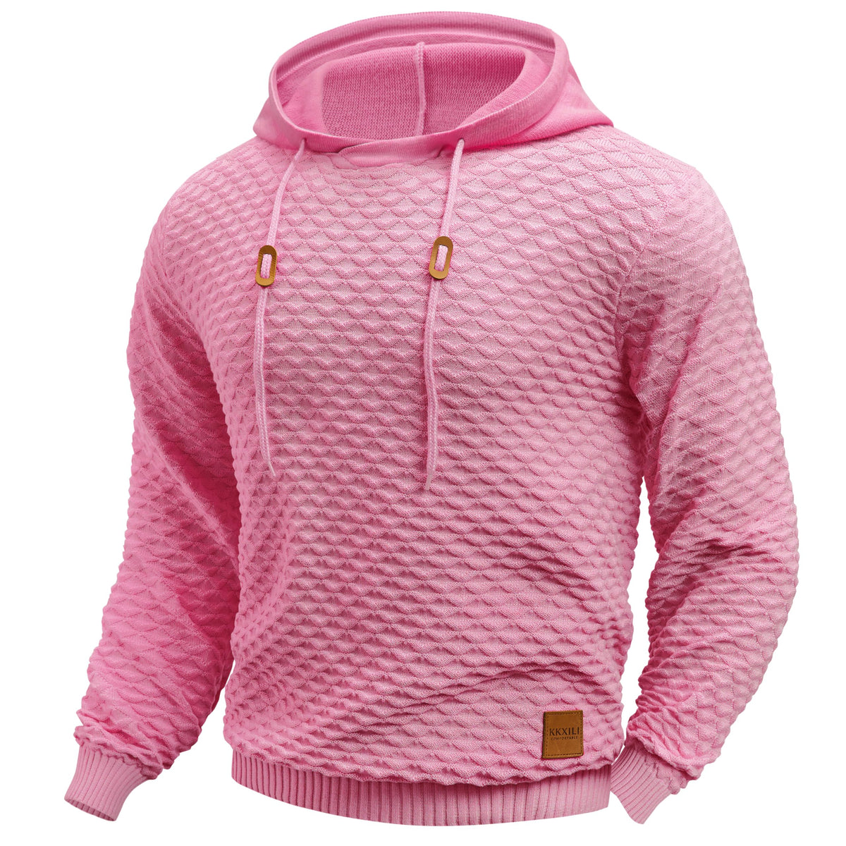Mens Hooded Sweatshirt Casual Long Sleeve Drawstring Solid Knitted Hoodie Pullover Sweater