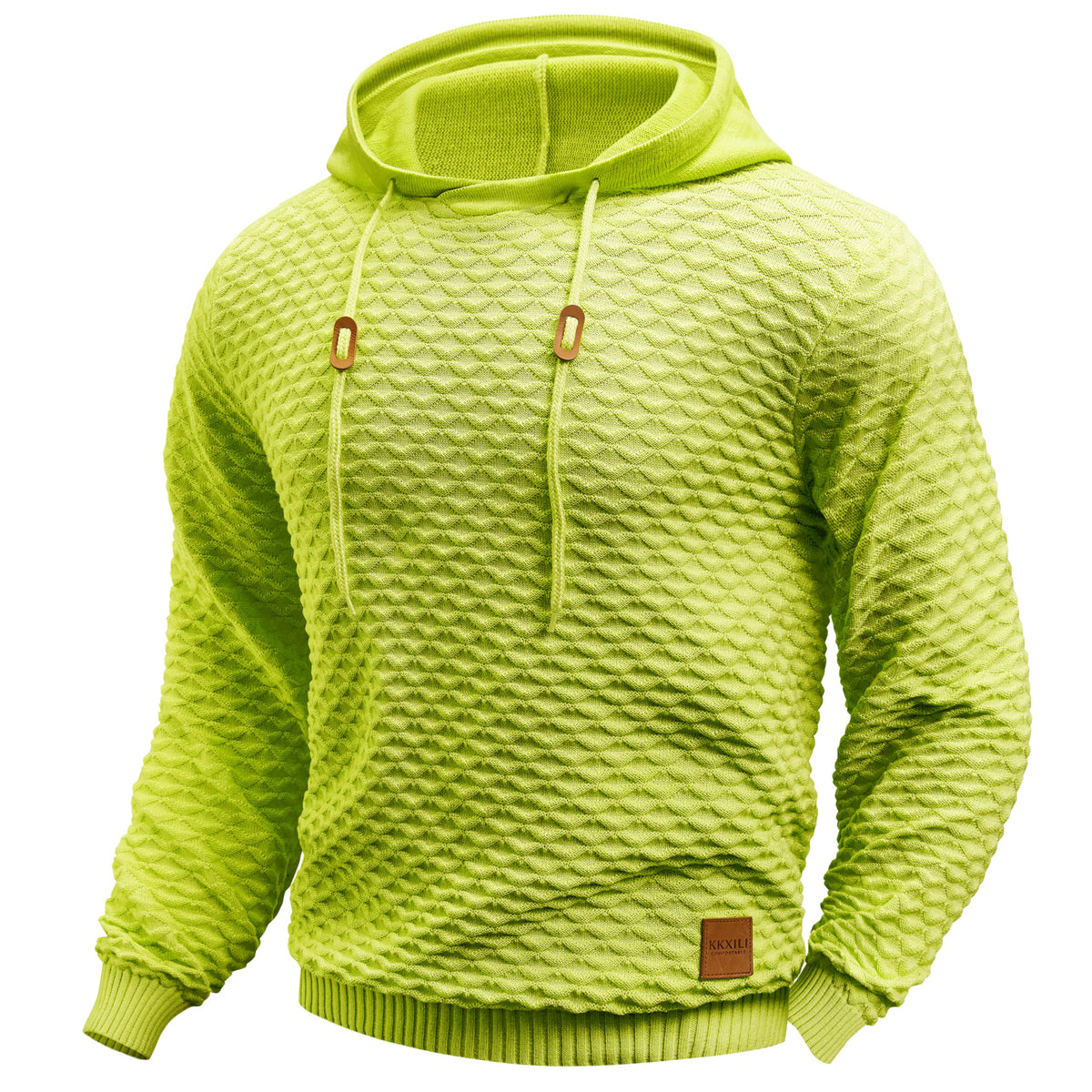 Mens Hooded Sweatshirt Casual Long Sleeve Drawstring Solid Knitted Hoodie Pullover Sweater