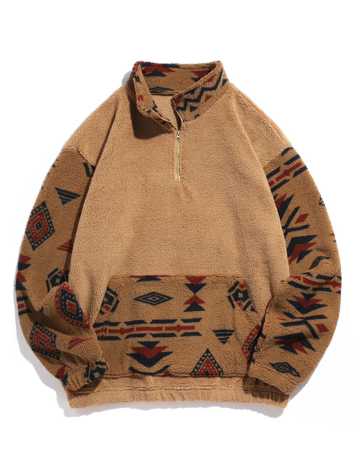 ZAFUL Men 1/4 Zipper Ethnic Aztec Fleece Unisex Winter Sweatshirt Tops 2026