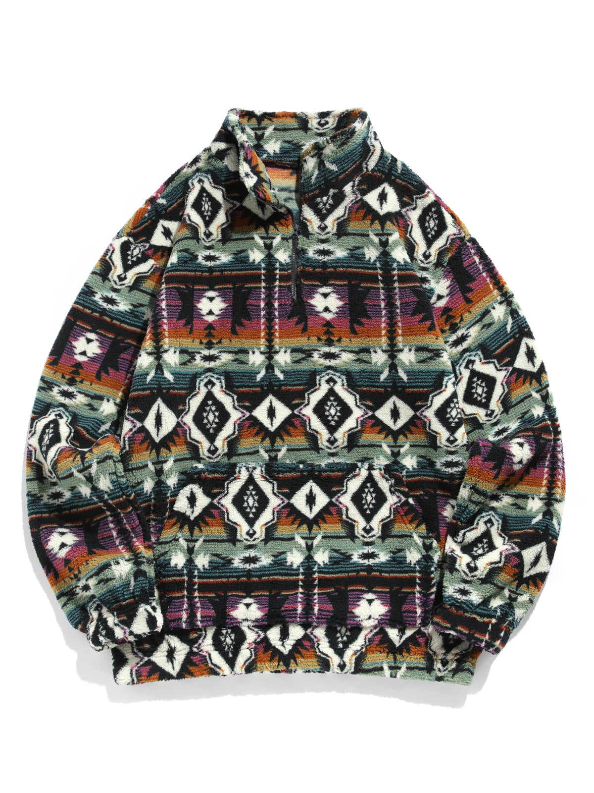 ZAFUL Men 1/4 Zipper Ethnic Aztec Fleece Unisex Winter Sweatshirt Tops 2026