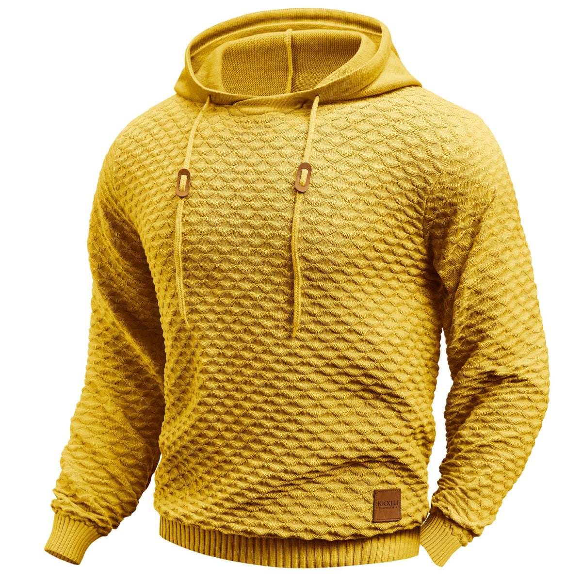 Mens Hooded Sweatshirt Casual Long Sleeve Drawstring Solid Knitted Hoodie Pullover Sweater