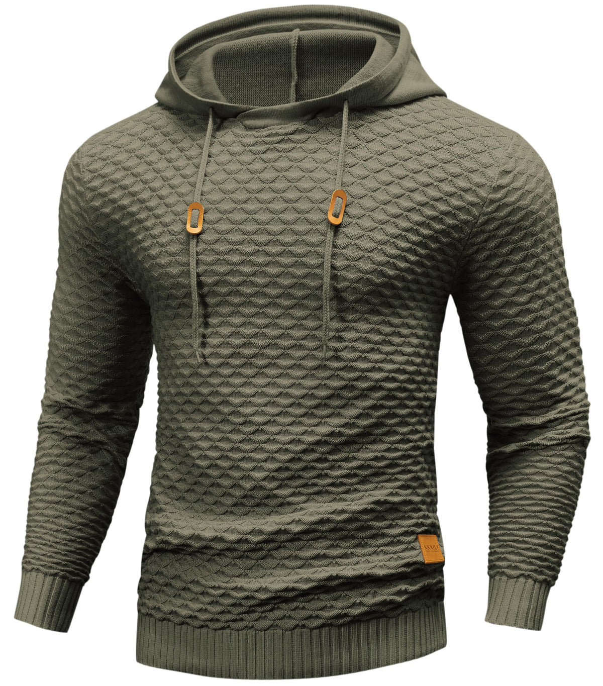 Mens Hooded Sweatshirt Casual Long Sleeve Drawstring Solid Knitted Hoodie Pullover Sweater