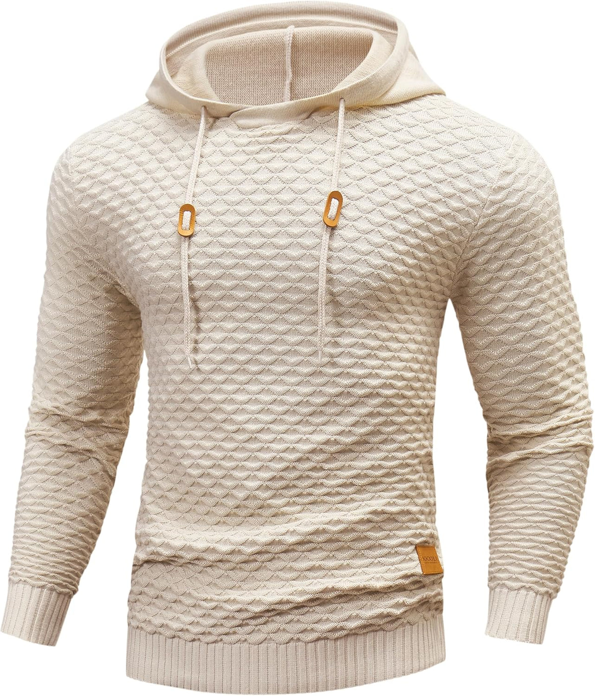 Mens Hooded Sweatshirt Casual Long Sleeve Drawstring Solid Knitted Hoodie Pullover Sweater