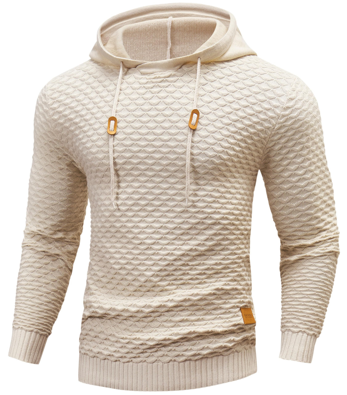 Mens Hooded Sweatshirt Casual Long Sleeve Drawstring Solid Knitted Hoodie Pullover Sweater