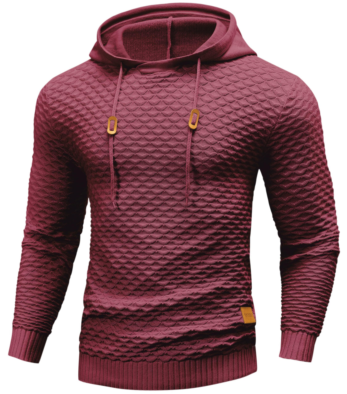 Mens Hooded Sweatshirt Casual Long Sleeve Drawstring Solid Knitted Hoodie Pullover Sweater