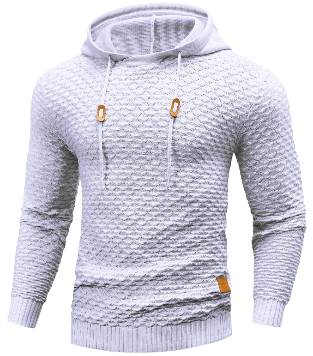 Mens Hooded Sweatshirt Casual Long Sleeve Drawstring Solid Knitted Hoodie Pullover Sweater