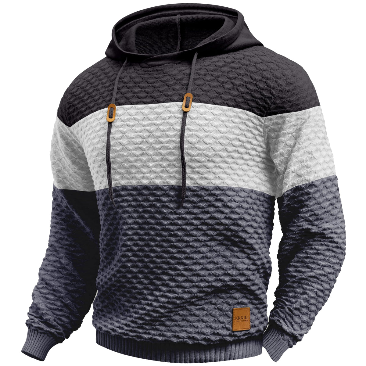 Mens Hooded Sweatshirt Casual Long Sleeve Drawstring Solid Knitted Hoodie Pullover Sweater
