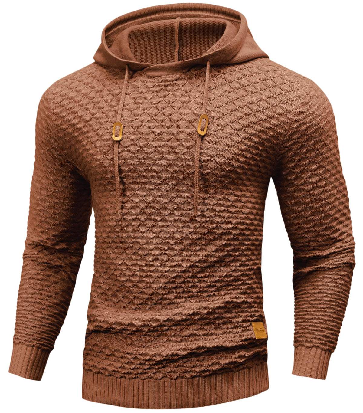 Mens Hooded Sweatshirt Casual Long Sleeve Drawstring Solid Knitted Hoodie Pullover Sweater