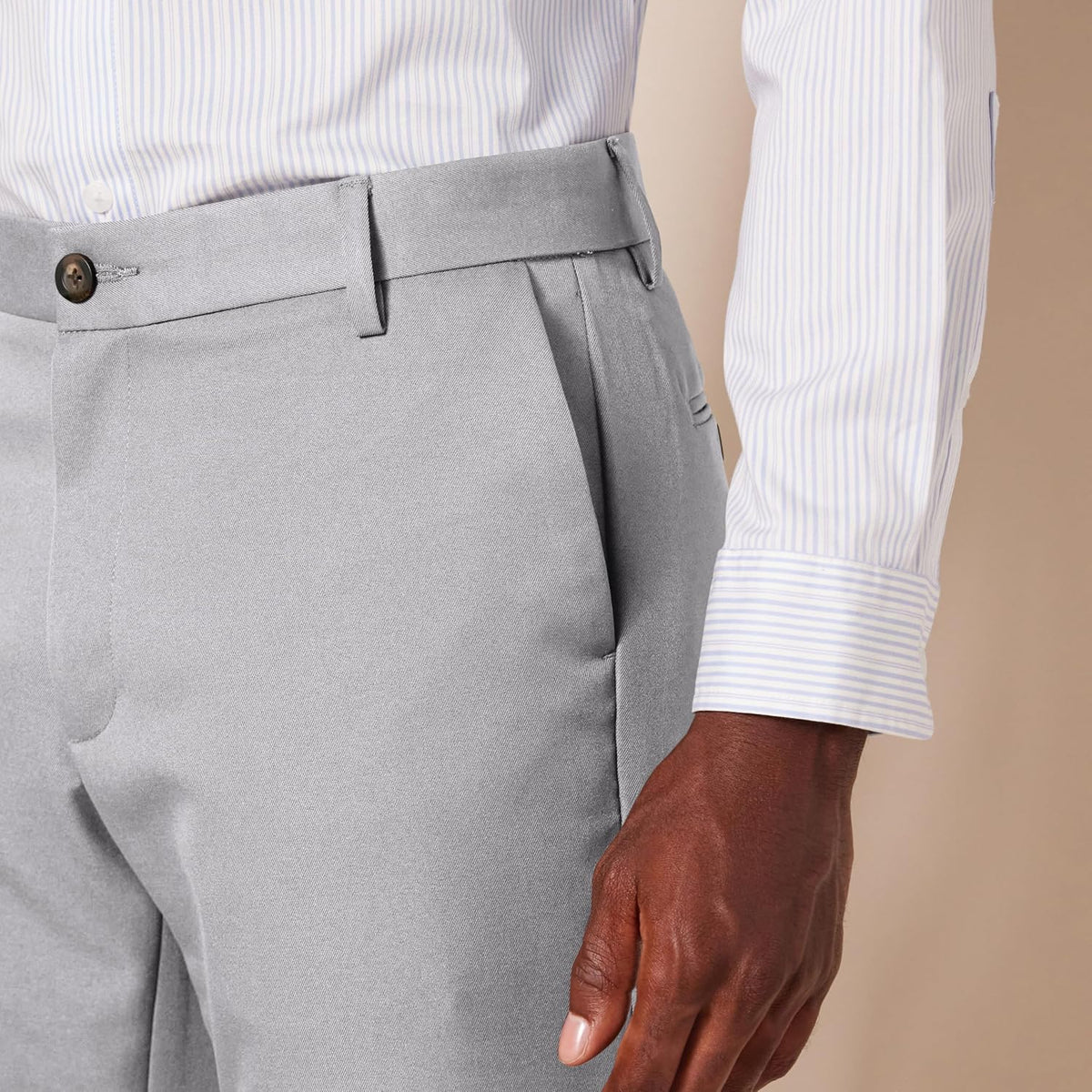 Amazon Essentials Men's Slim-Fit Flat-Front Dress Pants, Straight Leg, Polyester, Stone