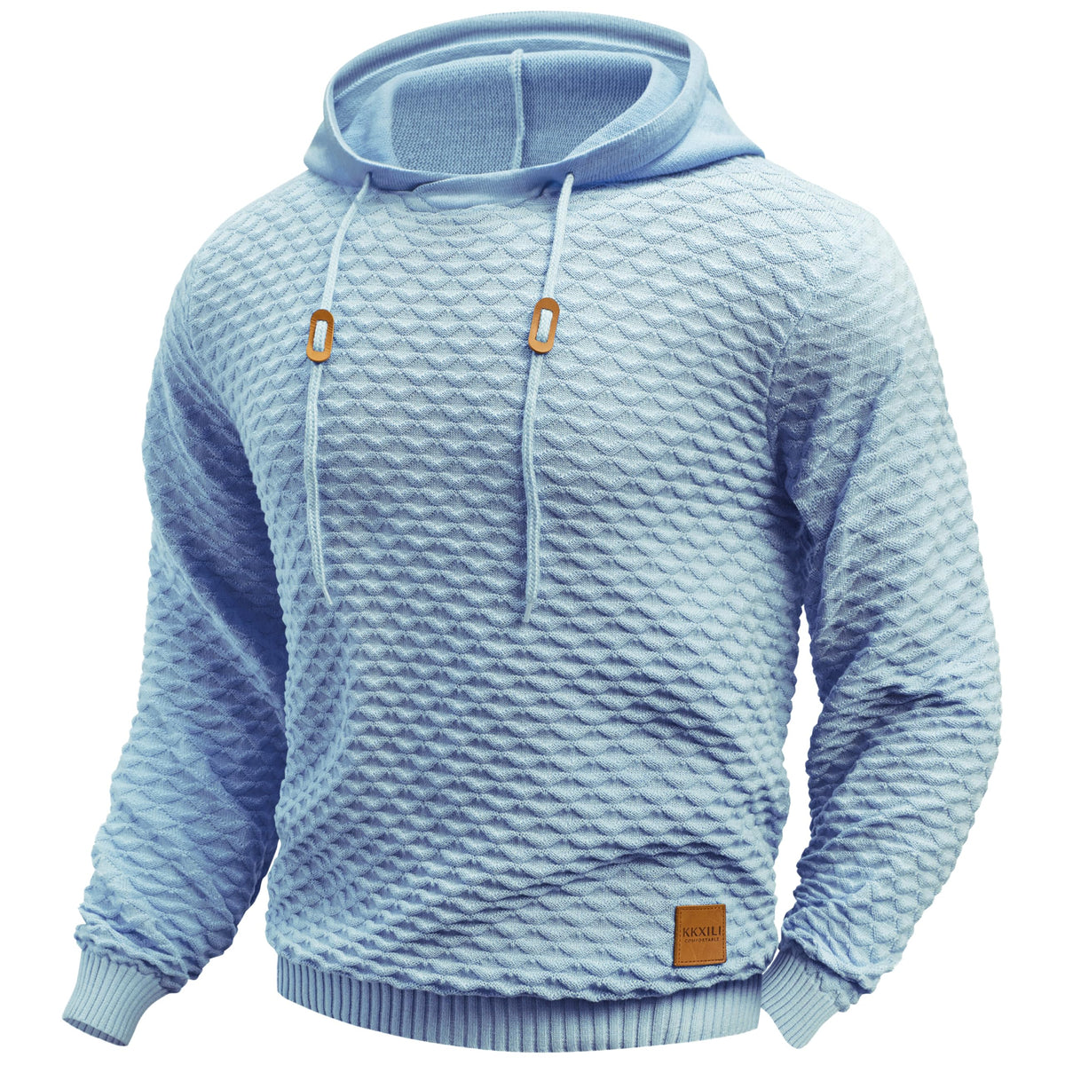 Mens Hooded Sweatshirt Casual Long Sleeve Drawstring Solid Knitted Hoodie Pullover Sweater